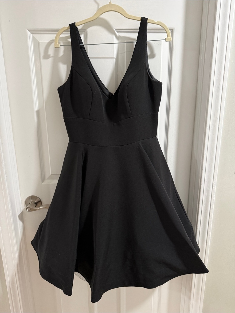 Xscape Black V-Neck Fit-and-Flare Midi Dress